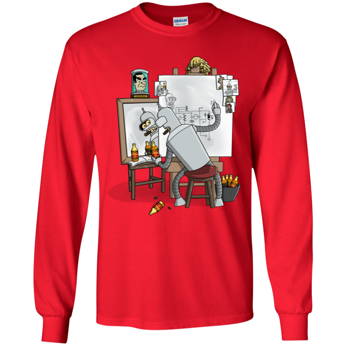 T-Shirts Red / YS Retrato de un Robot Youth Long Sleeve T-Shirt