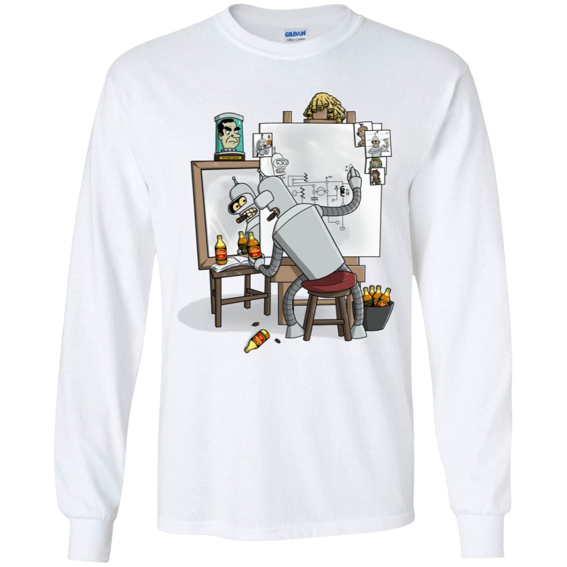 T-Shirts White / YS Retrato de un Robot Youth Long Sleeve T-Shirt