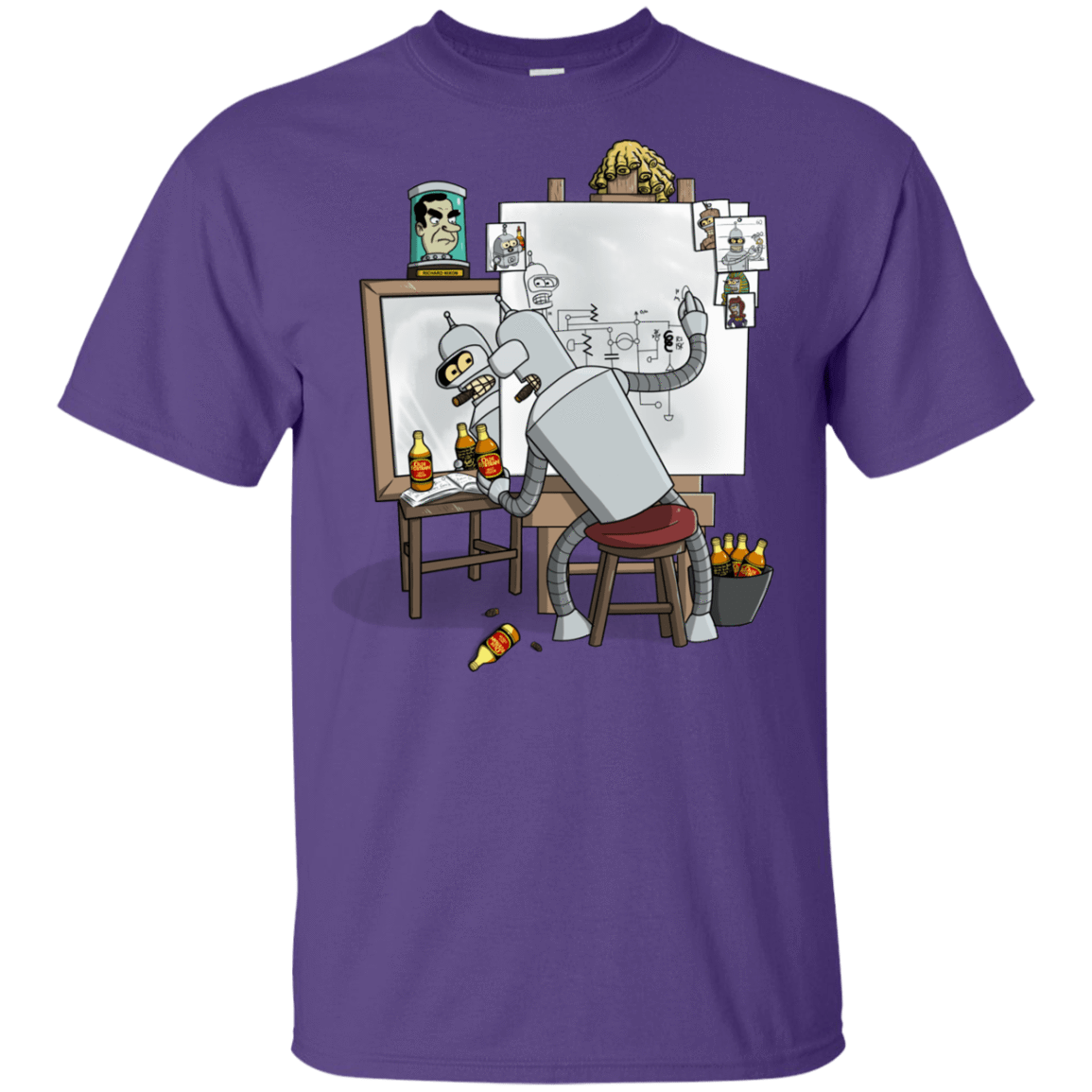 T-Shirts Purple / YXS Retrato de un Robot Youth T-Shirt