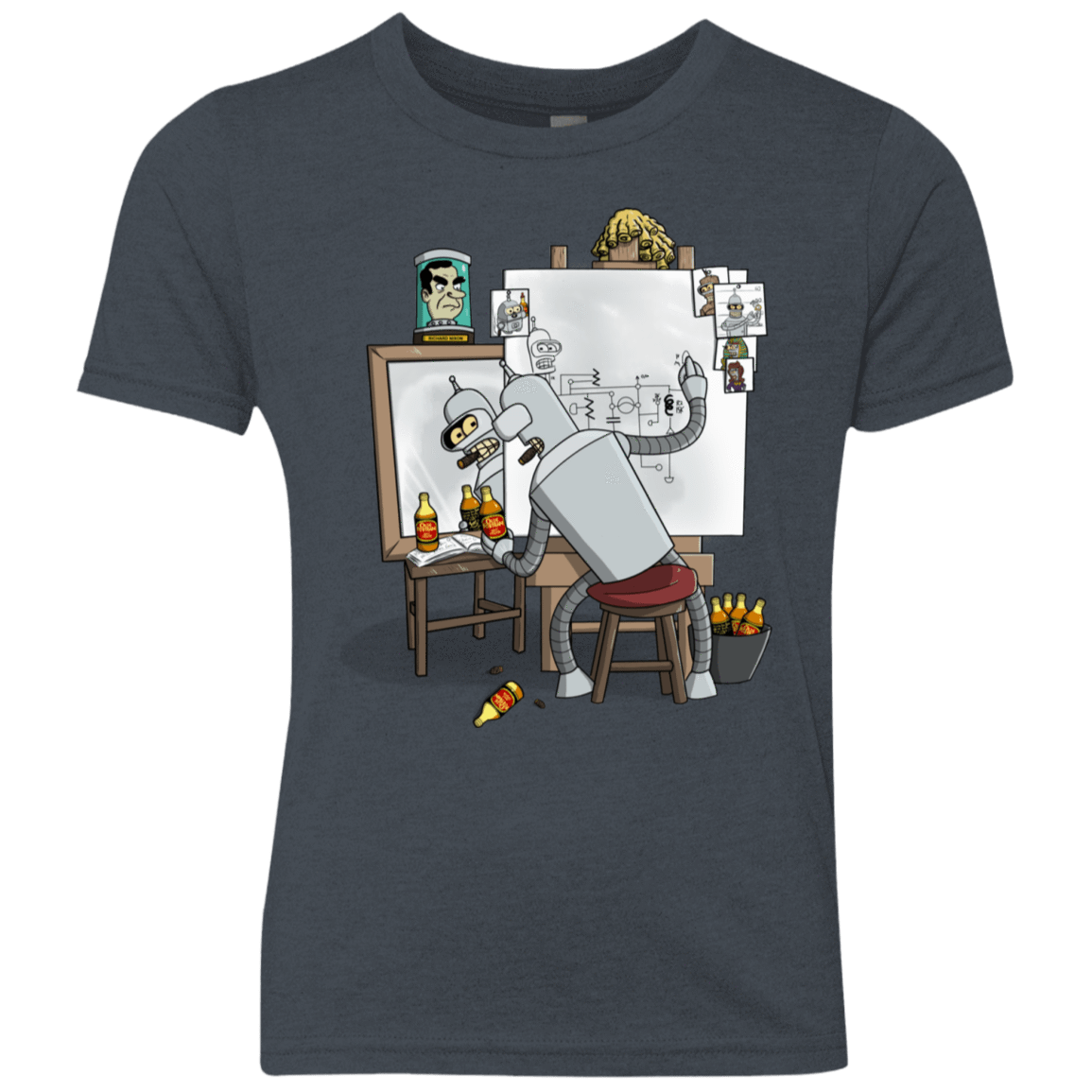 T-Shirts Vintage Navy / YXS Retrato de un Robot Youth Triblend T-Shirt