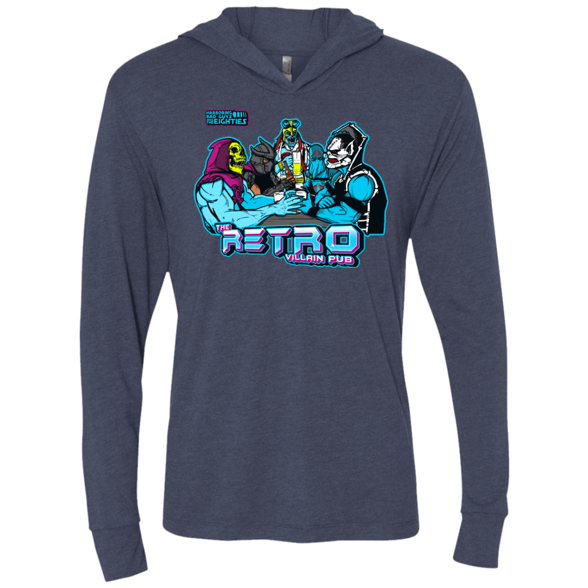 T-Shirts Vintage Navy / X-Small Retro Villain Pub Triblend Long Sleeve Hoodie Tee