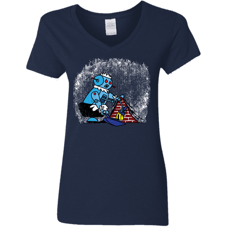 T-Shirts Navy / S Robot Cleaner Women's V-Neck T-Shirt