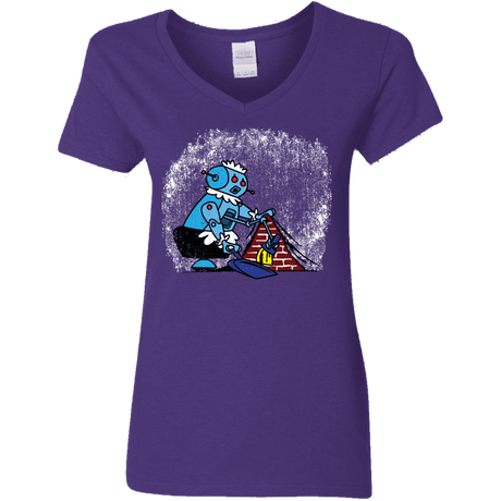 T-Shirts Purple / S Robot Cleaner Women's V-Neck T-Shirt