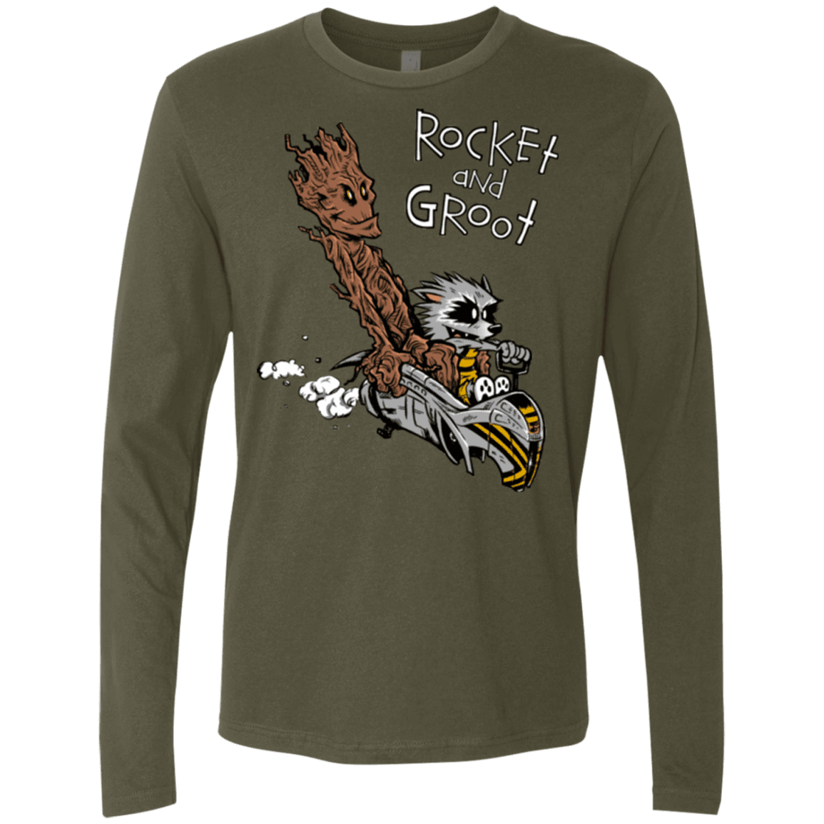 T-Shirts Military Green / Small Rocket and Groot Men's Premium Long Sleeve