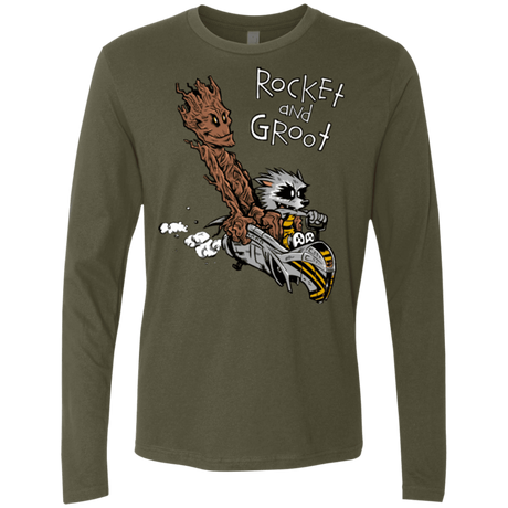 T-Shirts Military Green / Small Rocket and Groot Men's Premium Long Sleeve