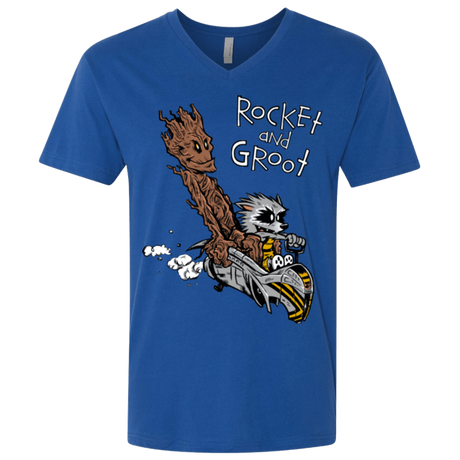 T-Shirts Royal / X-Small Rocket and Groot Men's Premium V-Neck