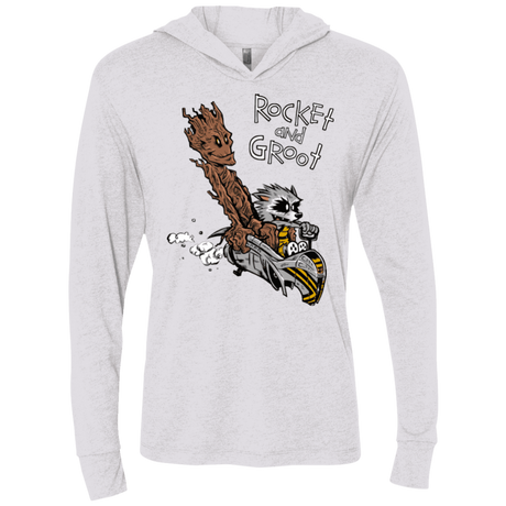 T-Shirts Heather White / X-Small Rocket and Groot Triblend Long Sleeve Hoodie Tee