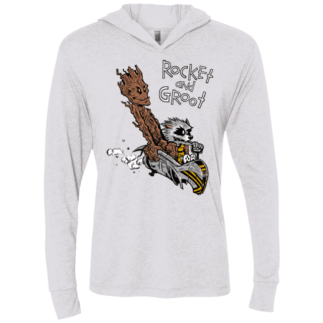 T-Shirts Heather White / X-Small Rocket and Groot Triblend Long Sleeve Hoodie Tee
