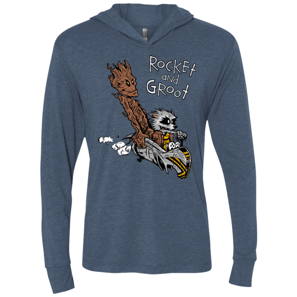 T-Shirts Indigo / X-Small Rocket and Groot Triblend Long Sleeve Hoodie Tee
