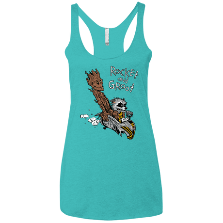 T-Shirts Tahiti Blue / X-Small Rocket and Groot Women's Triblend Racerback Tank