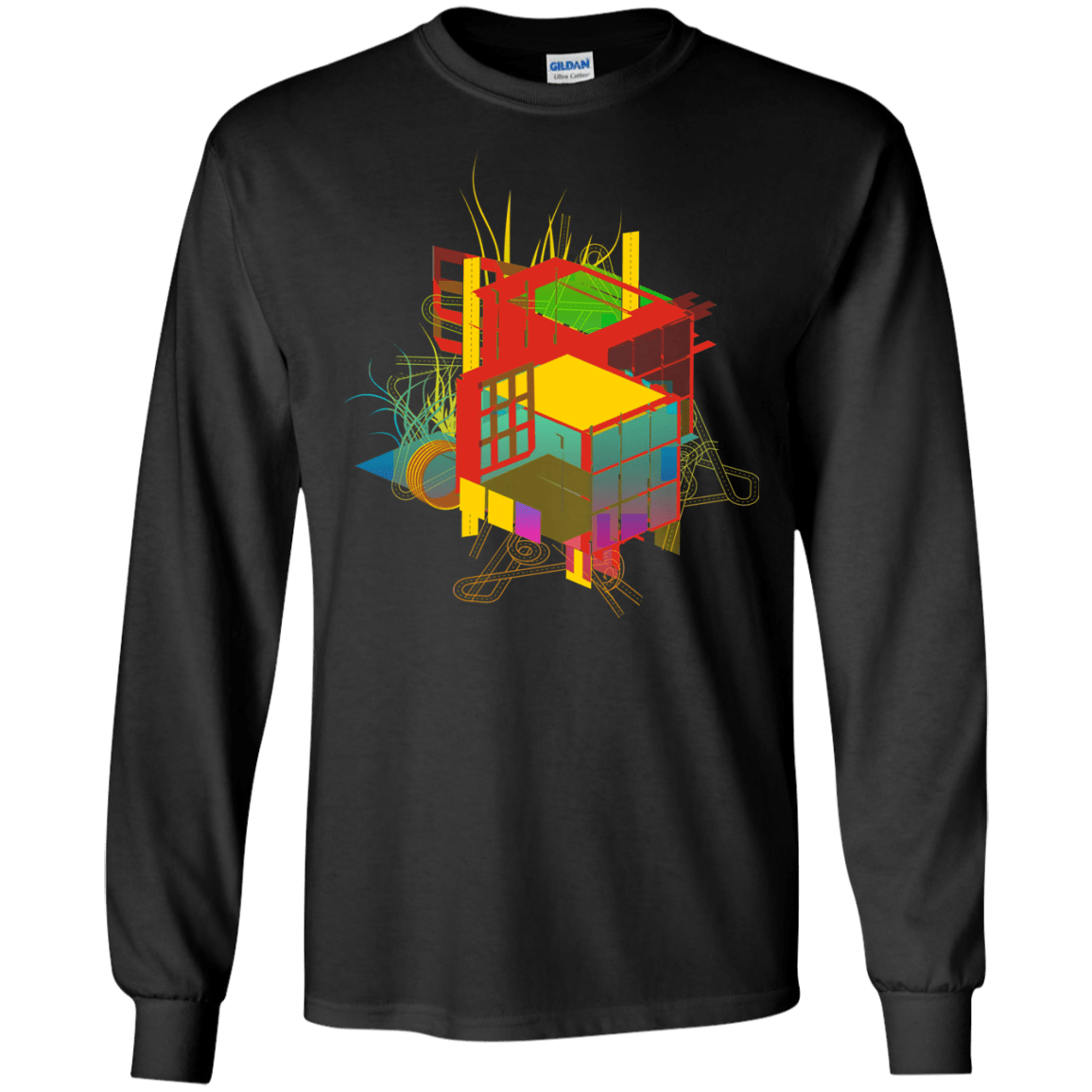 T-Shirts Black / S Rubik's Building Men's Long Sleeve T-Shirt