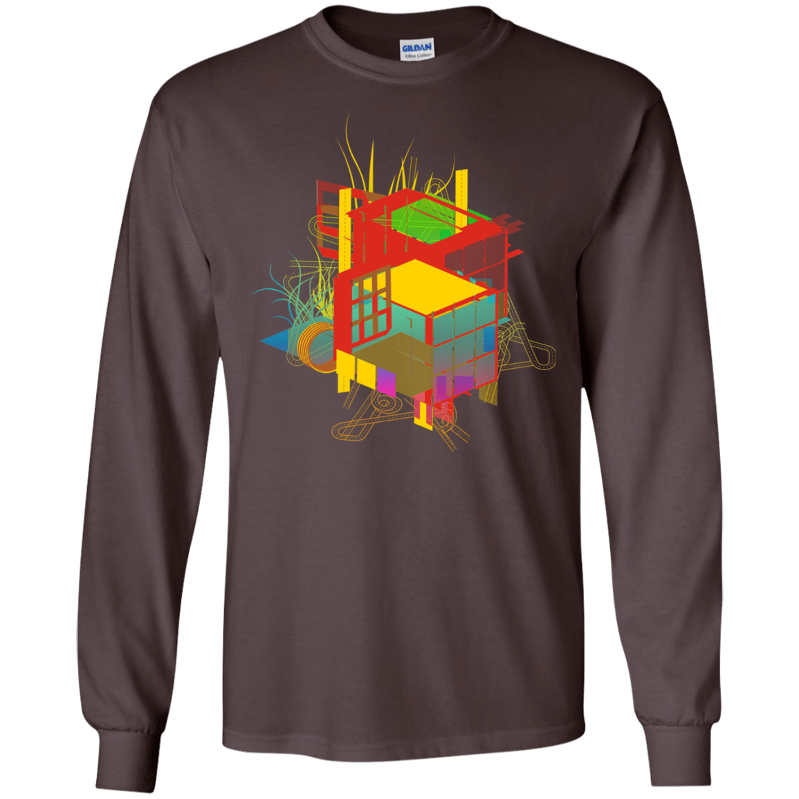 T-Shirts Dark Chocolate / S Rubik's Building Men's Long Sleeve T-Shirt