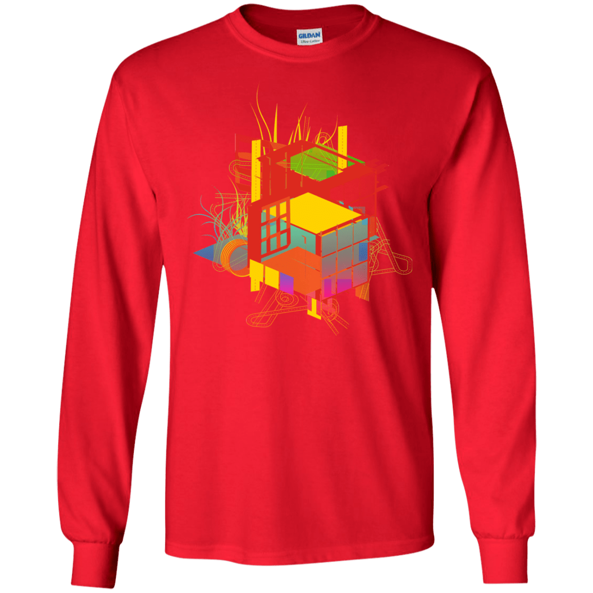 T-Shirts Red / S Rubik's Building Men's Long Sleeve T-Shirt