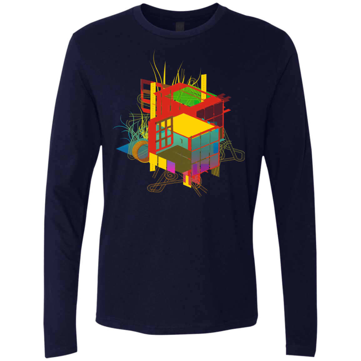 T-Shirts Midnight Navy / S Rubik's Building Men's Premium Long Sleeve