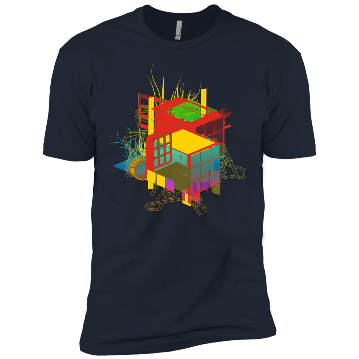 T-Shirts Midnight Navy / X-Small Rubik's Building Men's Premium T-Shirt