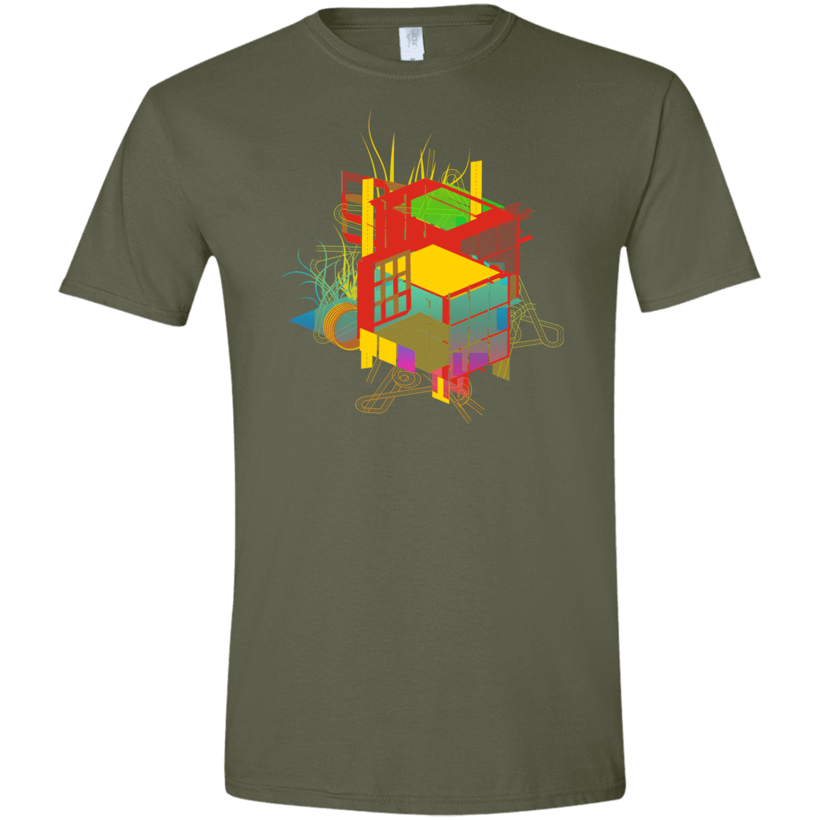 T-Shirts Military Green / S Rubik's Building Men's Semi-Fitted Softstyle