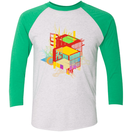 T-Shirts Heather White/Envy / X-Small Rubik's Building Men's Triblend 3/4 Sleeve