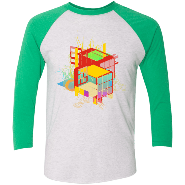 T-Shirts Heather White/Envy / X-Small Rubik's Building Men's Triblend 3/4 Sleeve
