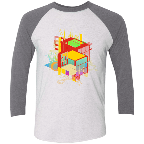 T-Shirts Heather White/Premium Heather / X-Small Rubik's Building Men's Triblend 3/4 Sleeve