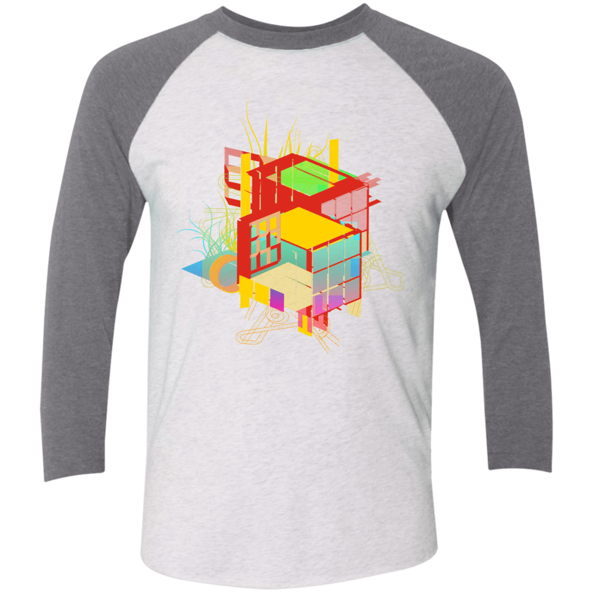T-Shirts Heather White/Premium Heather / X-Small Rubik's Building Men's Triblend 3/4 Sleeve