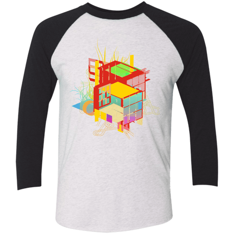 T-Shirts Heather White/Vintage Black / X-Small Rubik's Building Men's Triblend 3/4 Sleeve