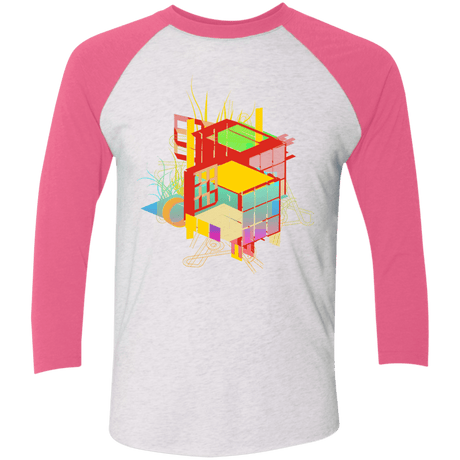 T-Shirts Heather White/Vintage Pink / X-Small Rubik's Building Men's Triblend 3/4 Sleeve