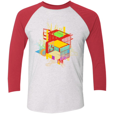 T-Shirts Heather White/Vintage Red / X-Small Rubik's Building Men's Triblend 3/4 Sleeve