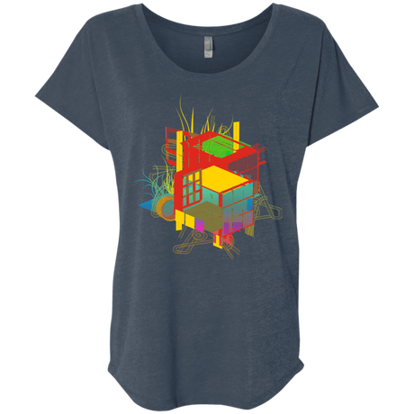 T-Shirts Indigo / X-Small Rubik's Building Triblend Dolman Sleeve