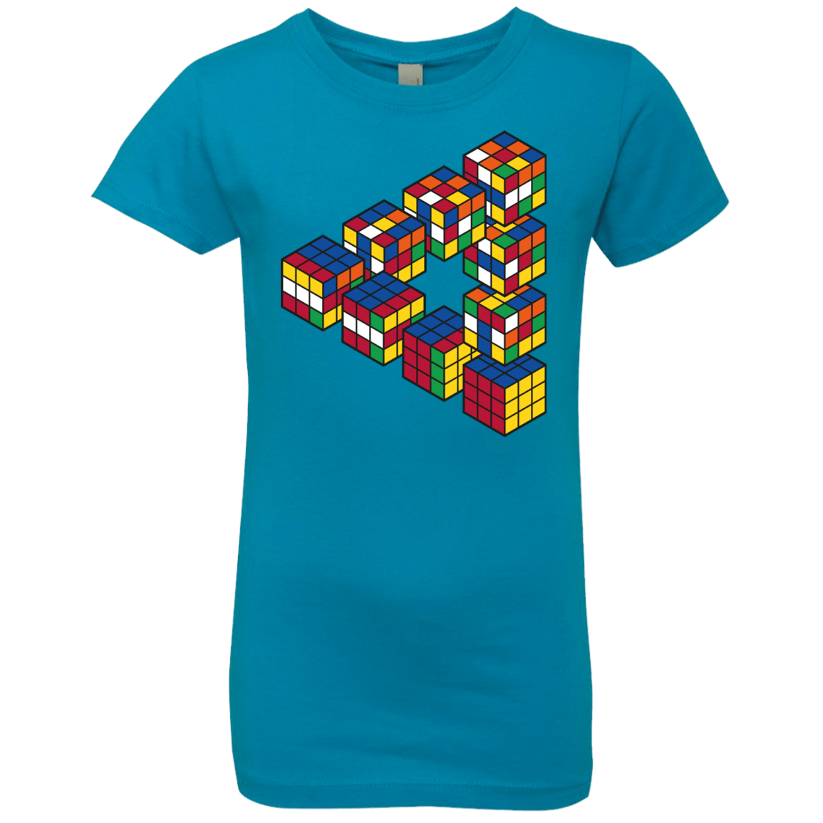 T-Shirts Turquoise / YXS Rubiks Cube Penrose Triangle Girls Premium T-Shirt
