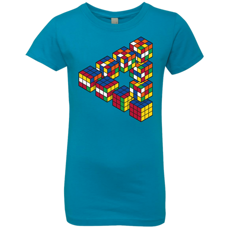 T-Shirts Turquoise / YXS Rubiks Cube Penrose Triangle Girls Premium T-Shirt