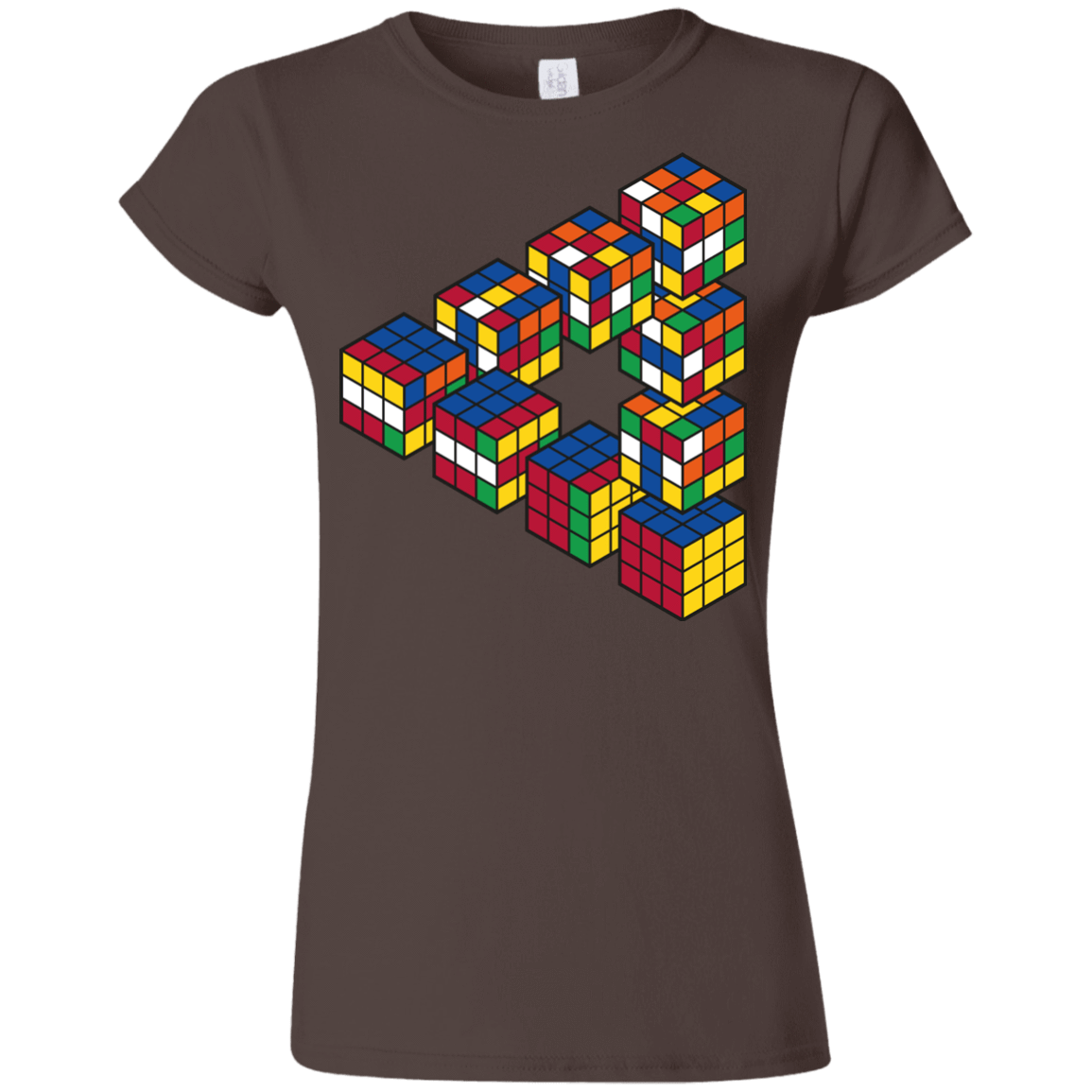 T-Shirts Dark Chocolate / S Rubiks Cube Penrose Triangle Junior Slimmer-Fit T-Shirt