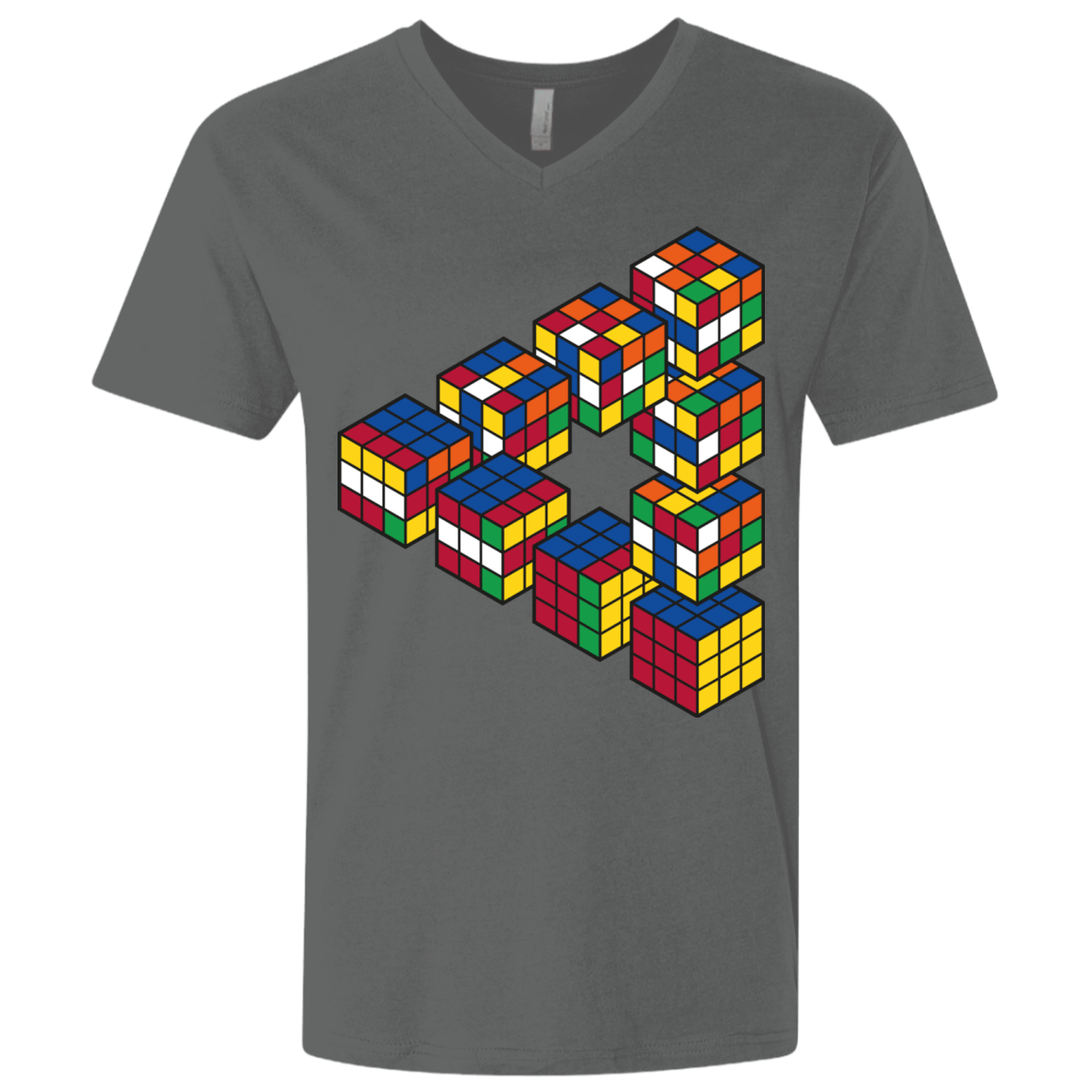 T-Shirts Heavy Metal / X-Small Rubiks Cube Penrose Triangle Men's Premium V-Neck