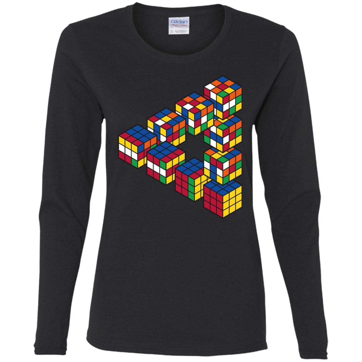T-Shirts Black / S Rubiks Cube Penrose Triangle Women's Long Sleeve T-Shirt