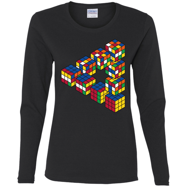 T-Shirts Black / S Rubiks Cube Penrose Triangle Women's Long Sleeve T-Shirt
