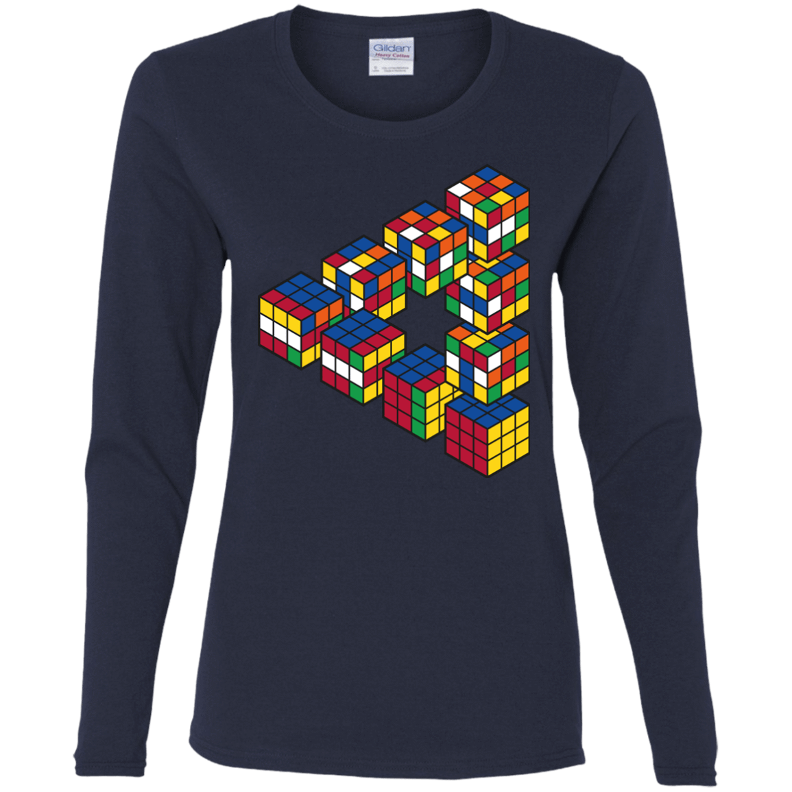 T-Shirts Navy / S Rubiks Cube Penrose Triangle Women's Long Sleeve T-Shirt