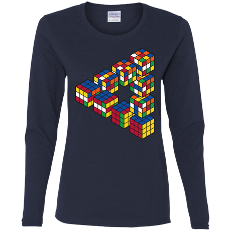 T-Shirts Navy / S Rubiks Cube Penrose Triangle Women's Long Sleeve T-Shirt