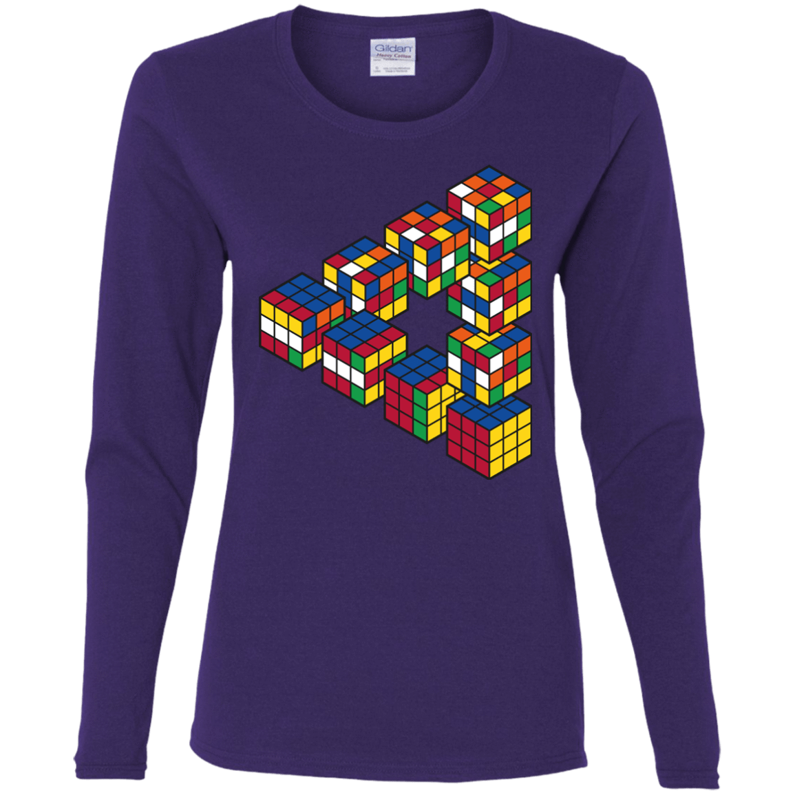 T-Shirts Purple / S Rubiks Cube Penrose Triangle Women's Long Sleeve T-Shirt
