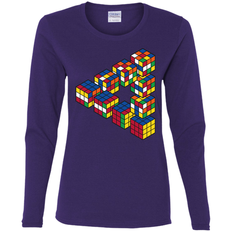 T-Shirts Purple / S Rubiks Cube Penrose Triangle Women's Long Sleeve T-Shirt