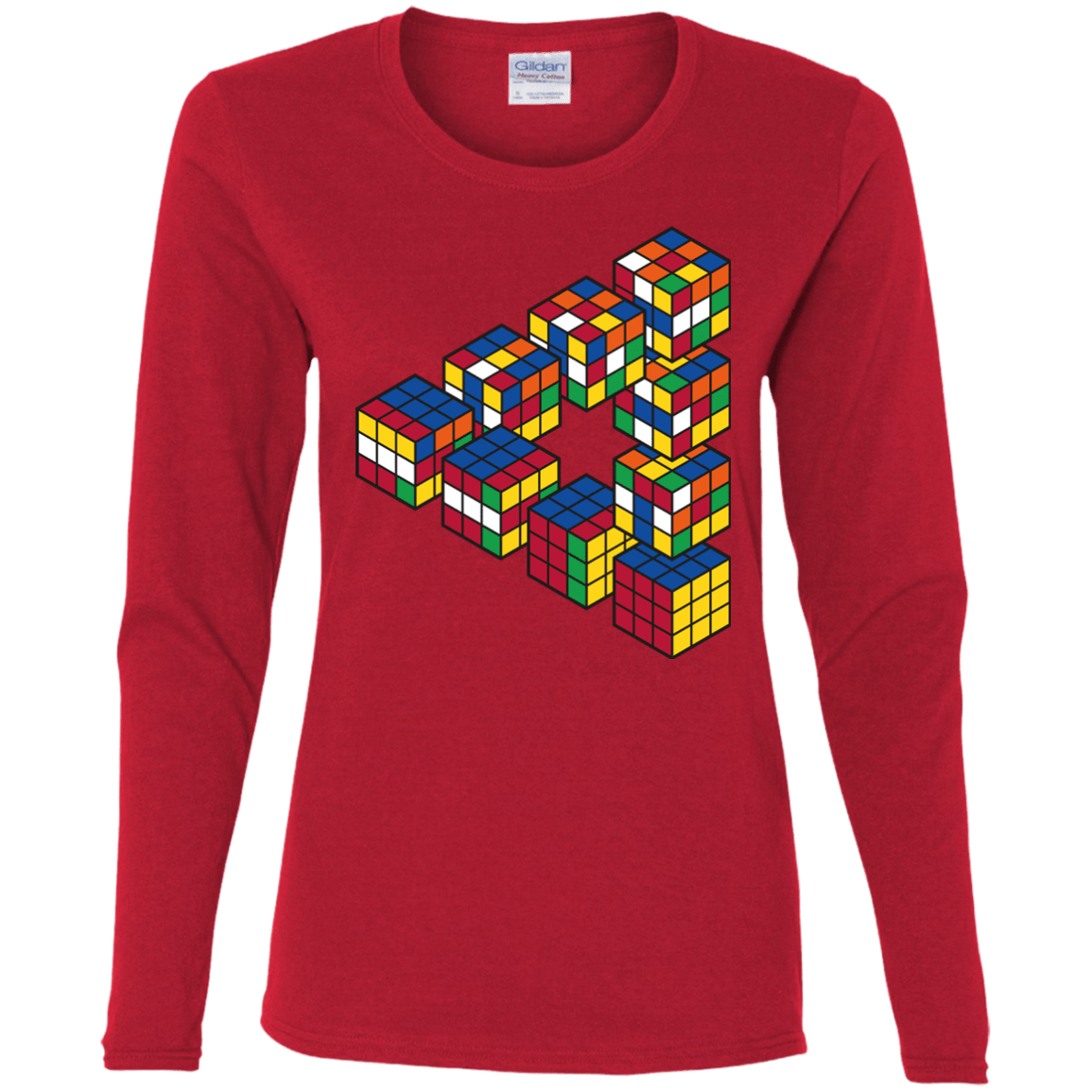 T-Shirts Red / S Rubiks Cube Penrose Triangle Women's Long Sleeve T-Shirt