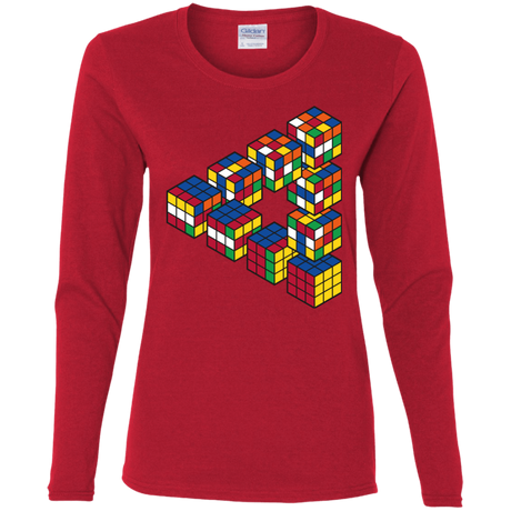 T-Shirts Red / S Rubiks Cube Penrose Triangle Women's Long Sleeve T-Shirt