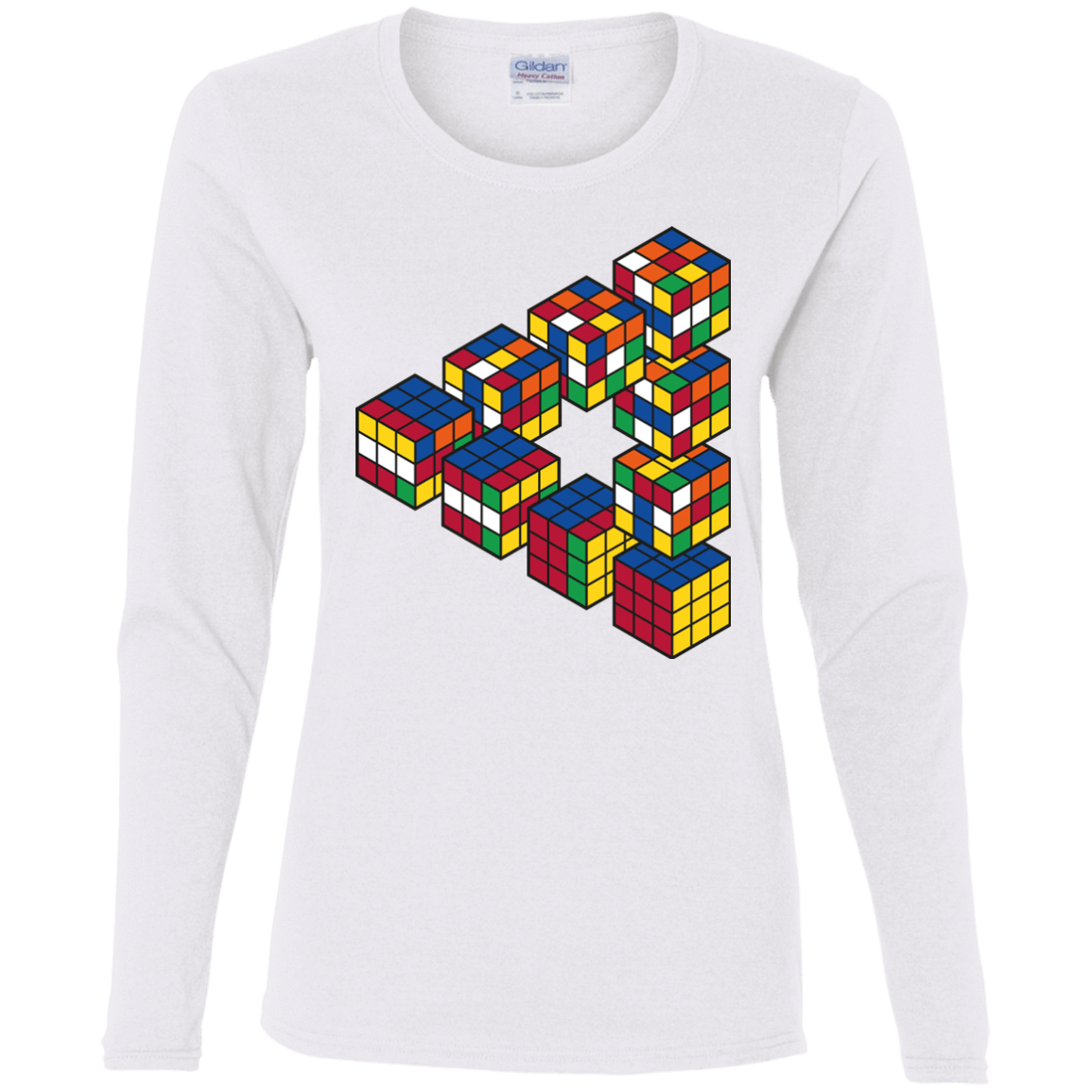 T-Shirts White / S Rubiks Cube Penrose Triangle Women's Long Sleeve T-Shirt