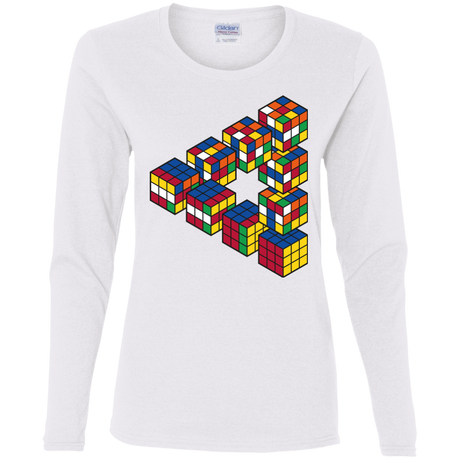 T-Shirts White / S Rubiks Cube Penrose Triangle Women's Long Sleeve T-Shirt