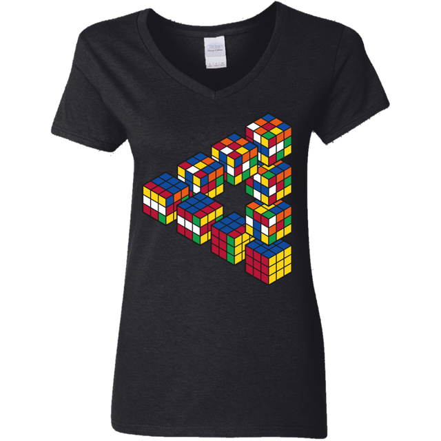 T-Shirts Black / S Rubiks Cube Penrose Triangle Women's V-Neck T-Shirt