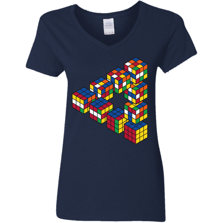 T-Shirts Navy / S Rubiks Cube Penrose Triangle Women's V-Neck T-Shirt