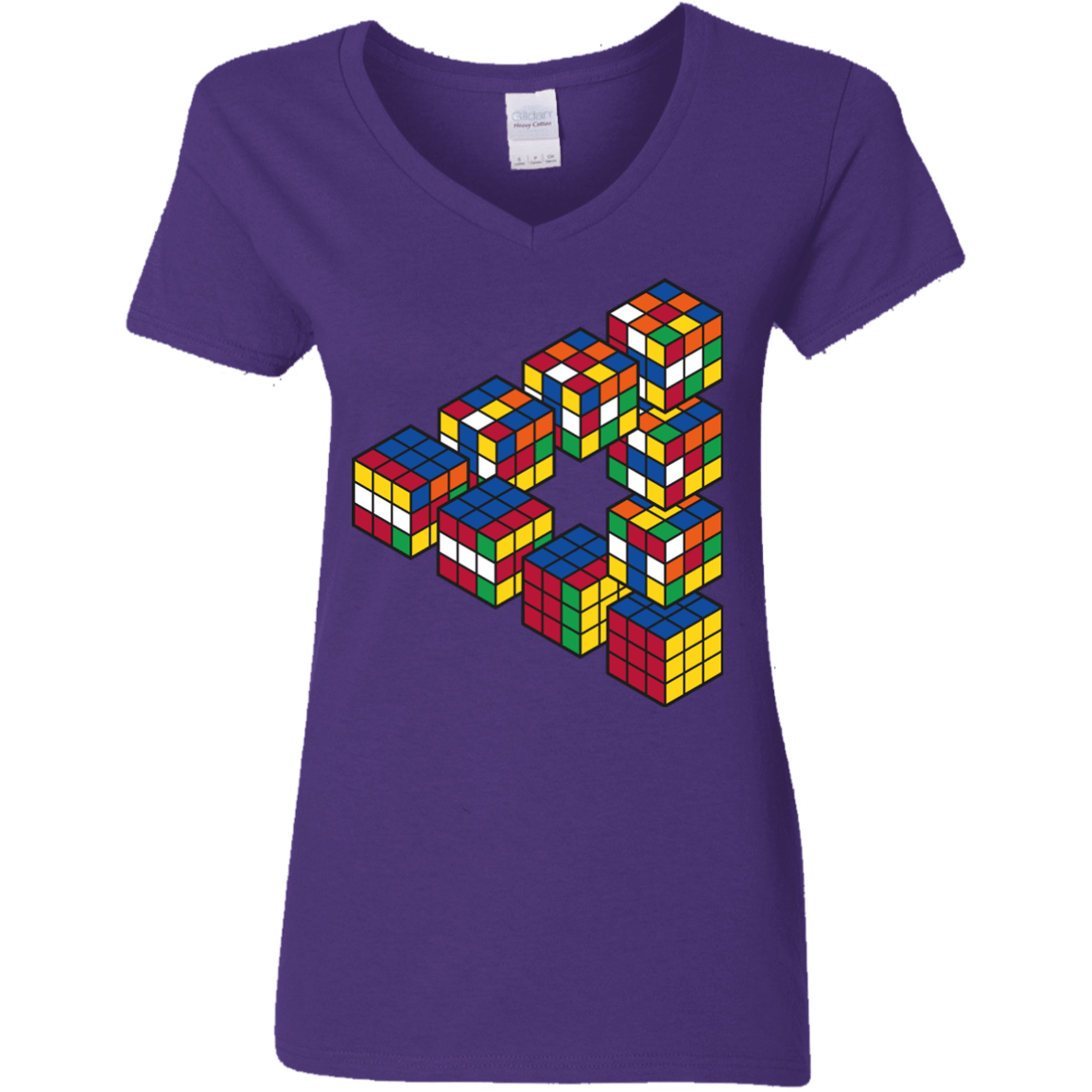 T-Shirts Purple / S Rubiks Cube Penrose Triangle Women's V-Neck T-Shirt