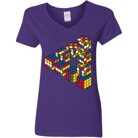 T-Shirts Purple / S Rubiks Cube Penrose Triangle Women's V-Neck T-Shirt