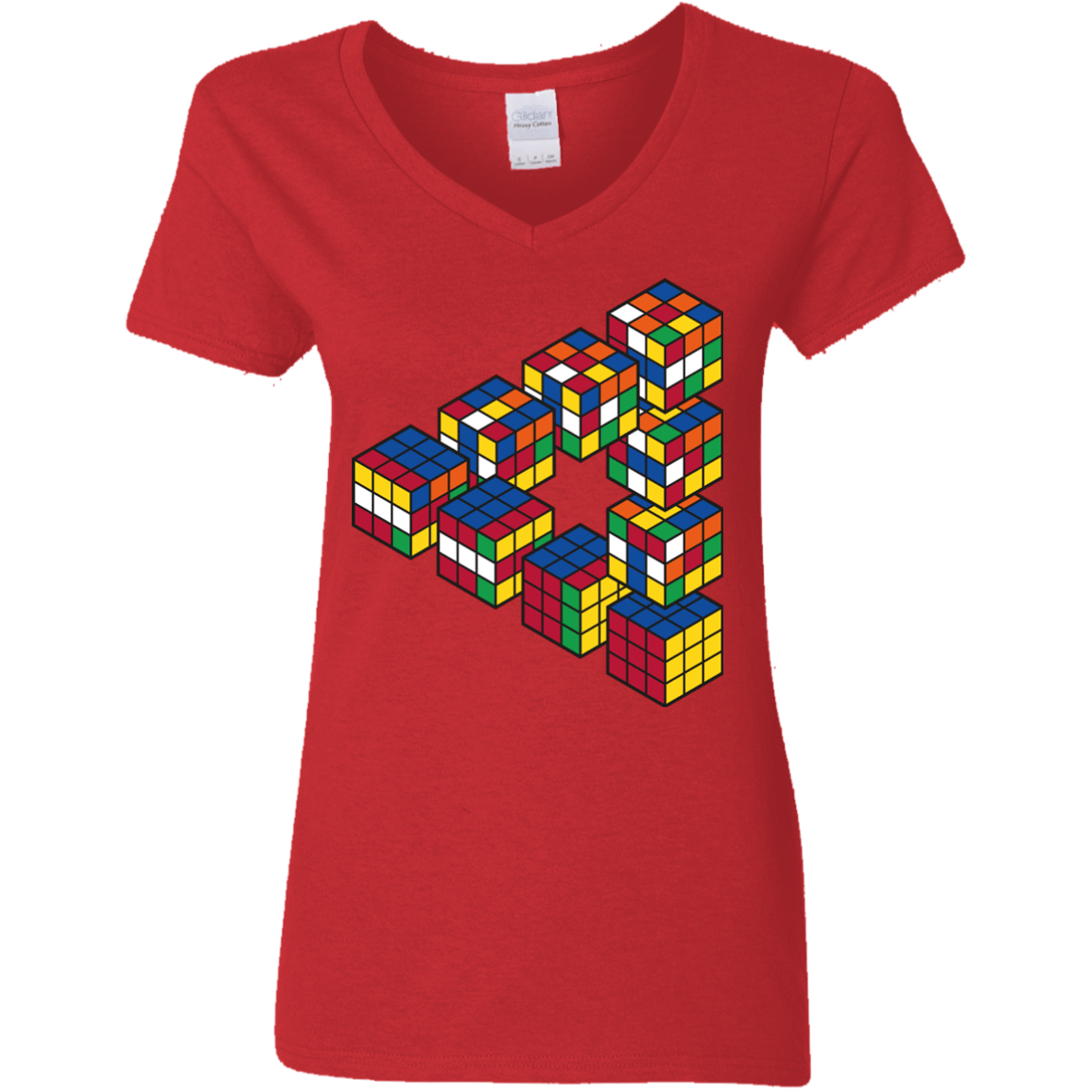 T-Shirts Red / S Rubiks Cube Penrose Triangle Women's V-Neck T-Shirt