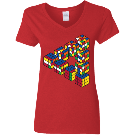 T-Shirts Red / S Rubiks Cube Penrose Triangle Women's V-Neck T-Shirt