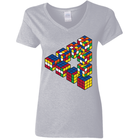 T-Shirts Sport Grey / S Rubiks Cube Penrose Triangle Women's V-Neck T-Shirt