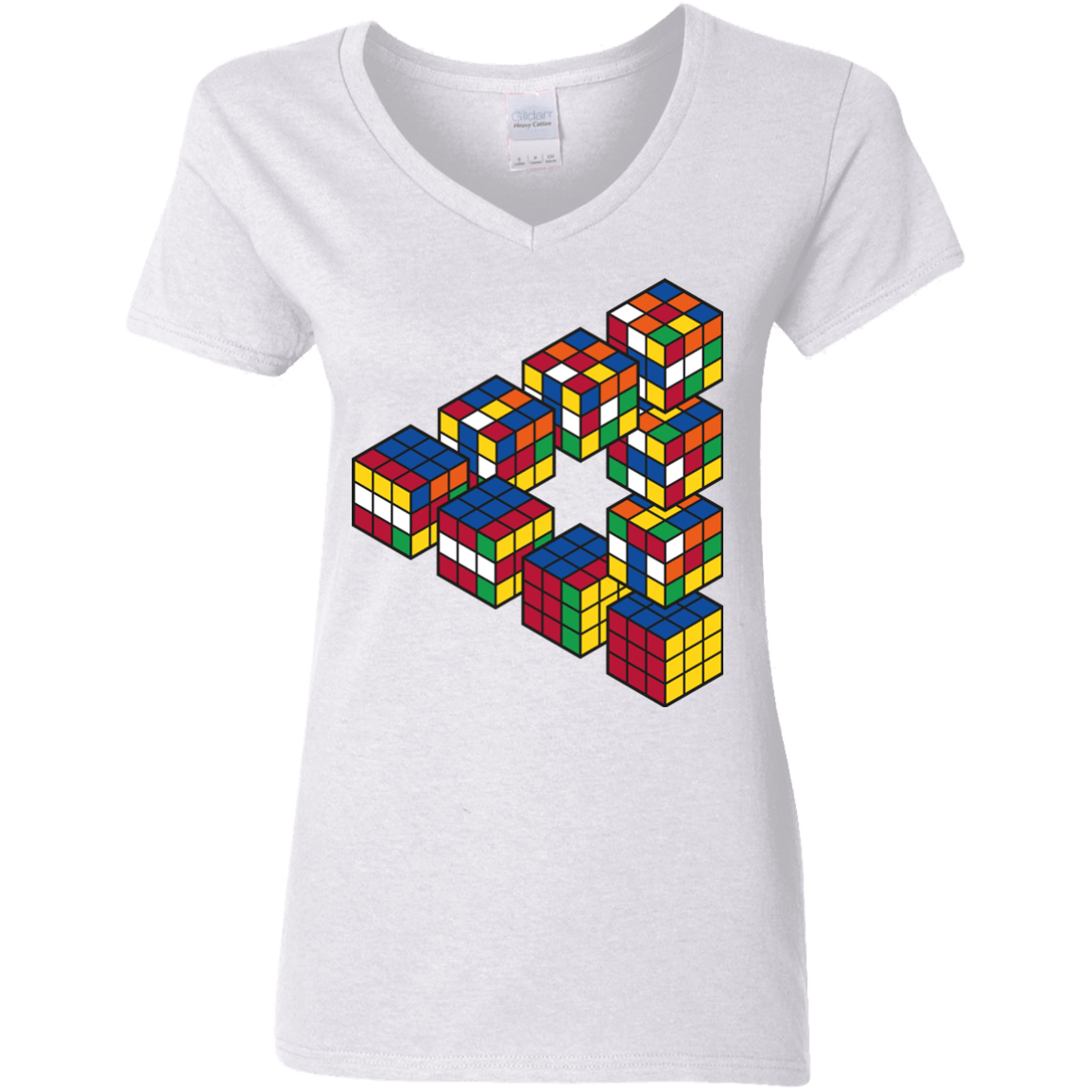 T-Shirts White / S Rubiks Cube Penrose Triangle Women's V-Neck T-Shirt